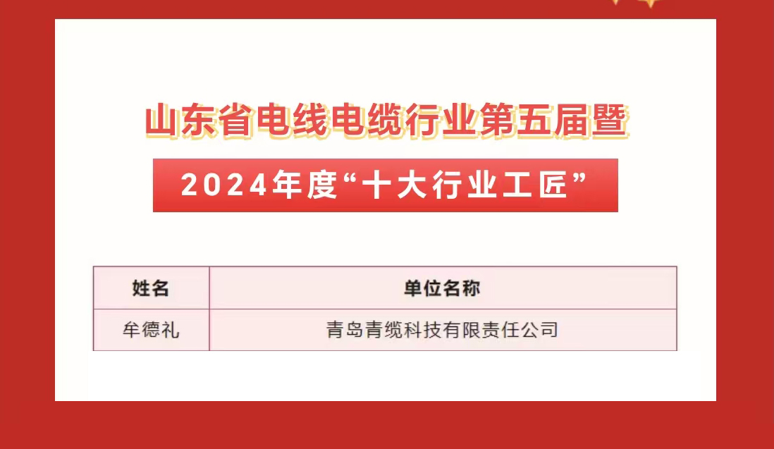 青纜職工獲評2024年度&ldquo;十大杰出青年&rdquo;及&ldquo;十大行業工匠&rdquo;